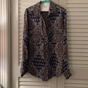 Silk Navy Blue Paisley Blouse